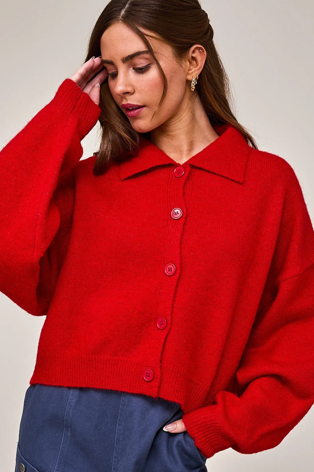 RED COLLARED CARDIGAN