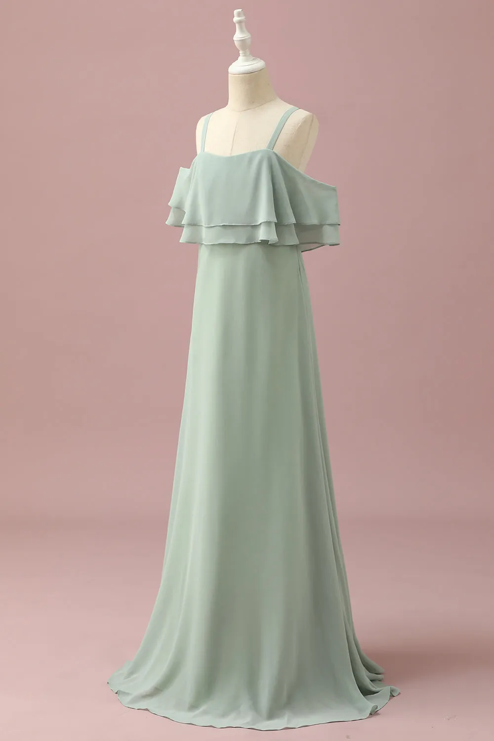 Sage Straps Cold Shoulder Chiffon Junior Bridesmaid Dress