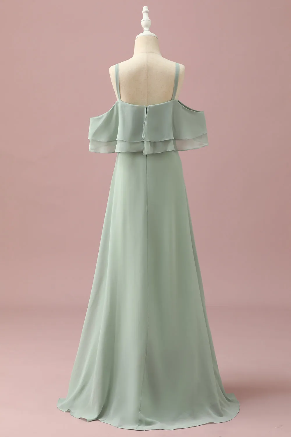 Sage Straps Cold Shoulder Chiffon Junior Bridesmaid Dress