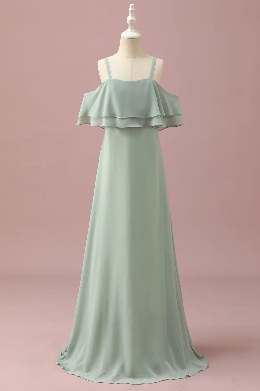 Sage Straps Cold Shoulder Chiffon Junior Bridesmaid Dress