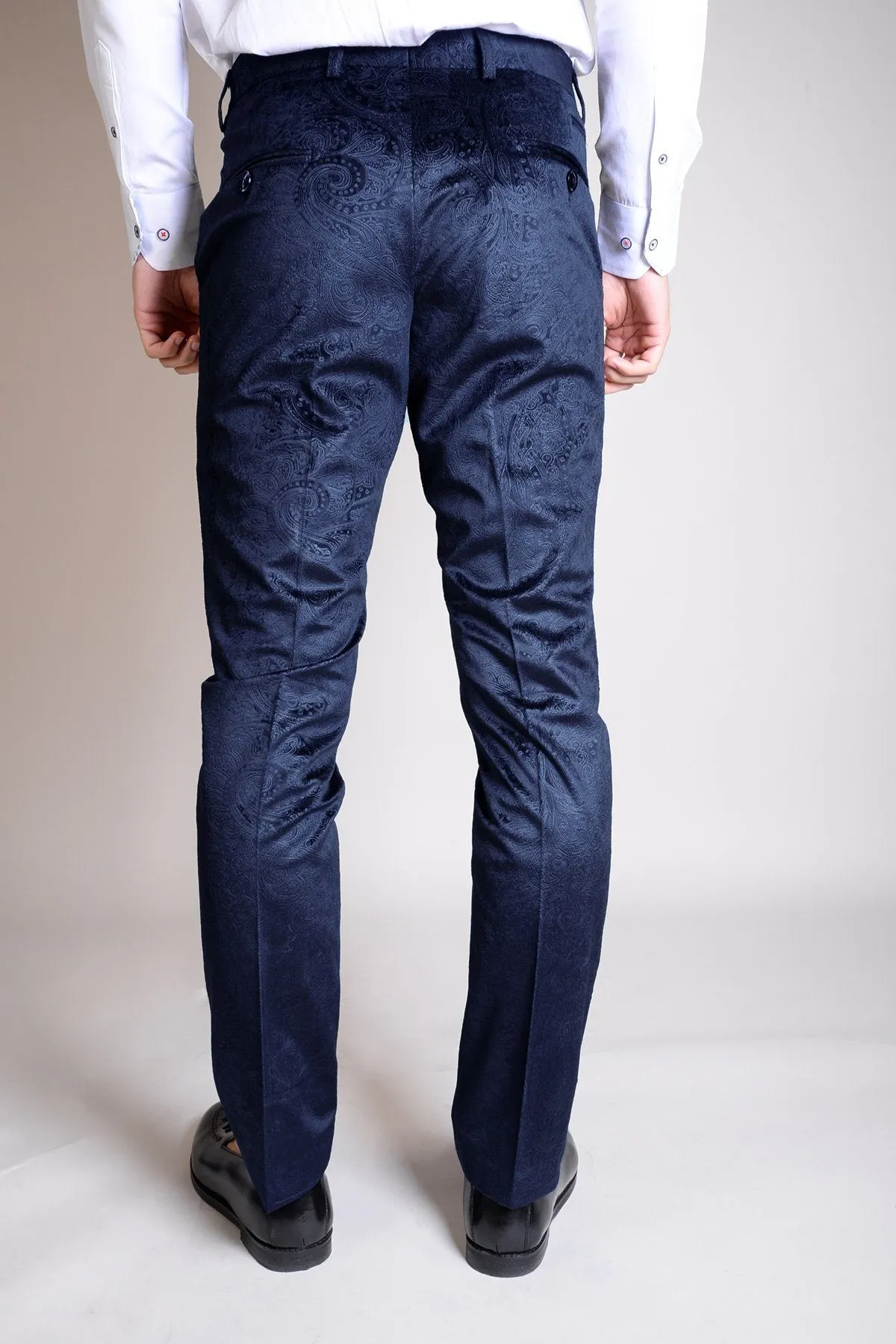 Simon Jacquard Navy Velvet Trousers