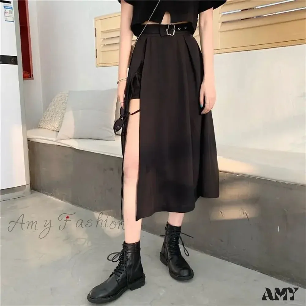 Simple Solid Comfortable High Skirt Casual Long Match All Waist Vintage