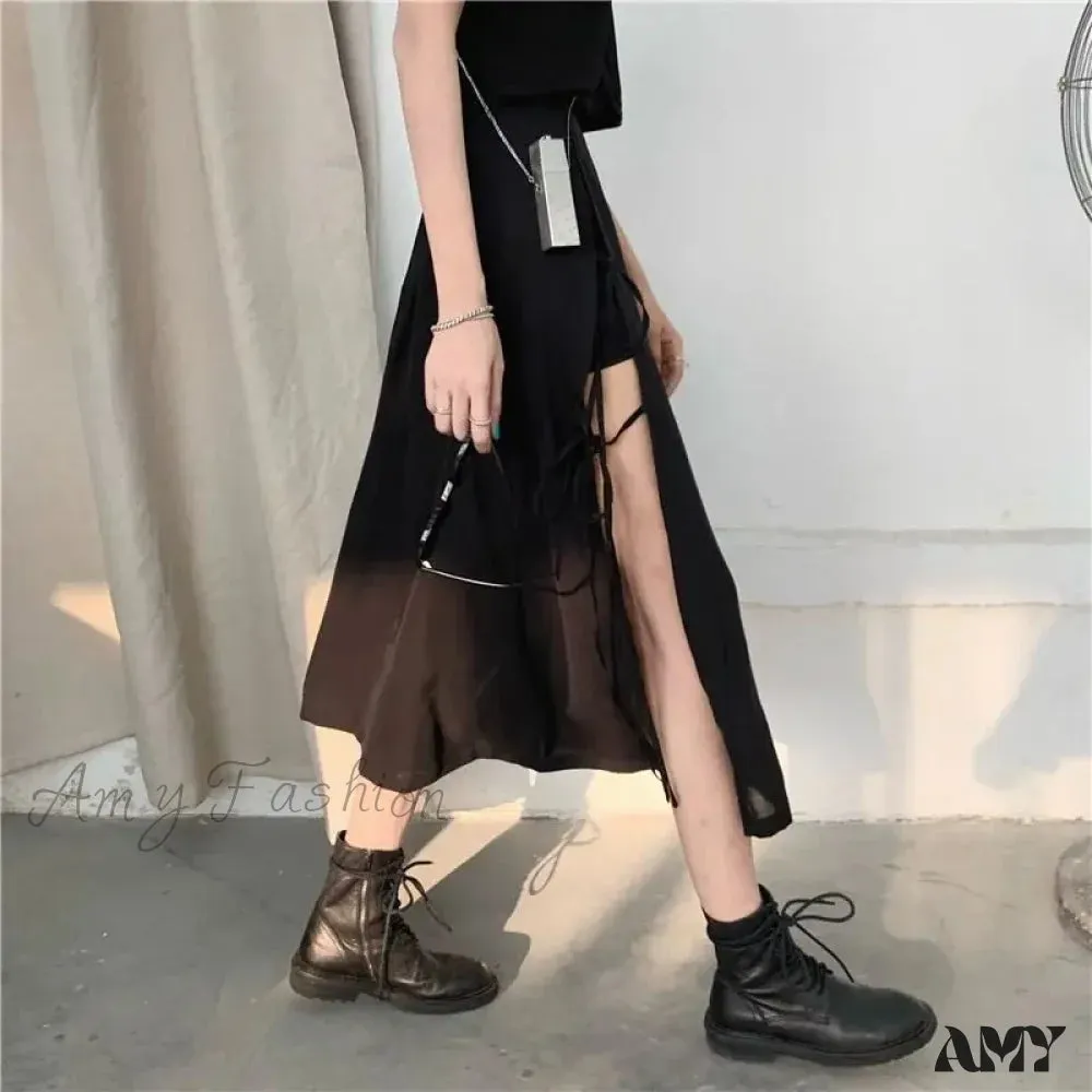 Simple Solid Comfortable High Skirt Casual Long Match All Waist Vintage