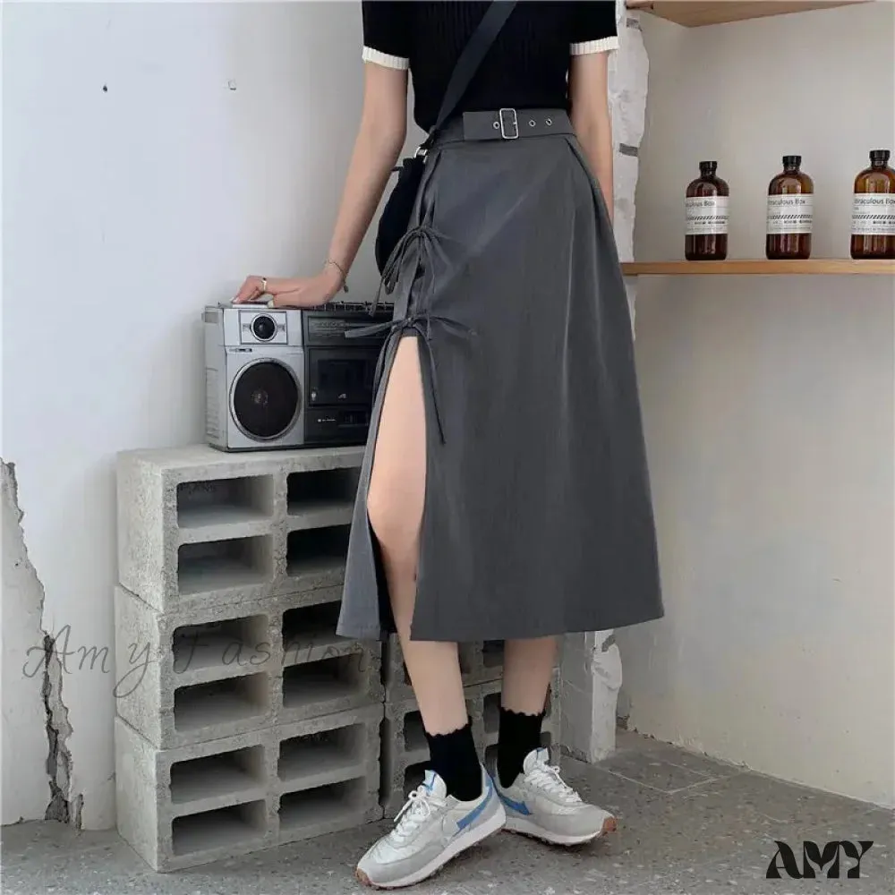 Simple Solid Comfortable High Skirt Casual Long Match All Waist Vintage