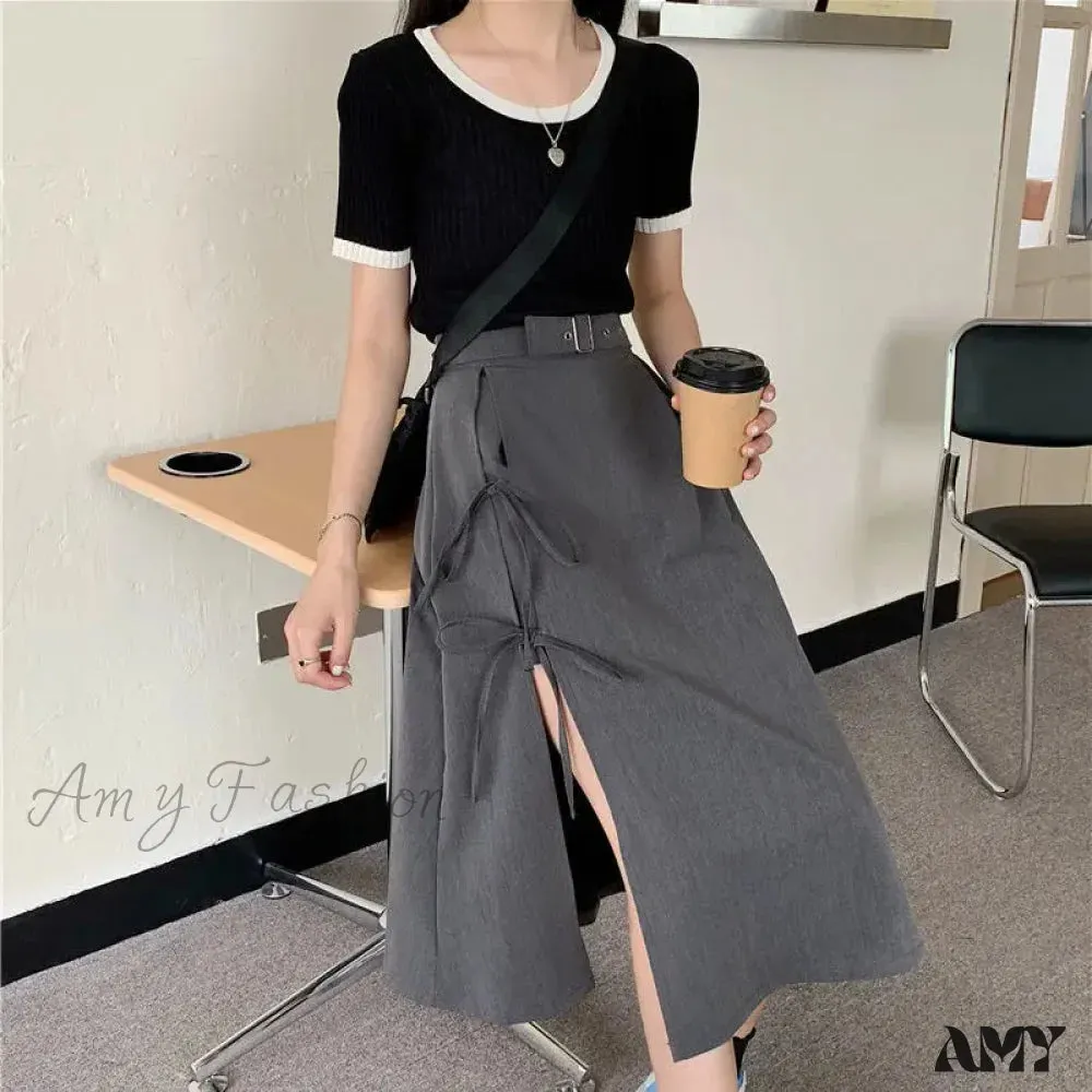 Simple Solid Comfortable High Skirt Casual Long Match All Waist Vintage