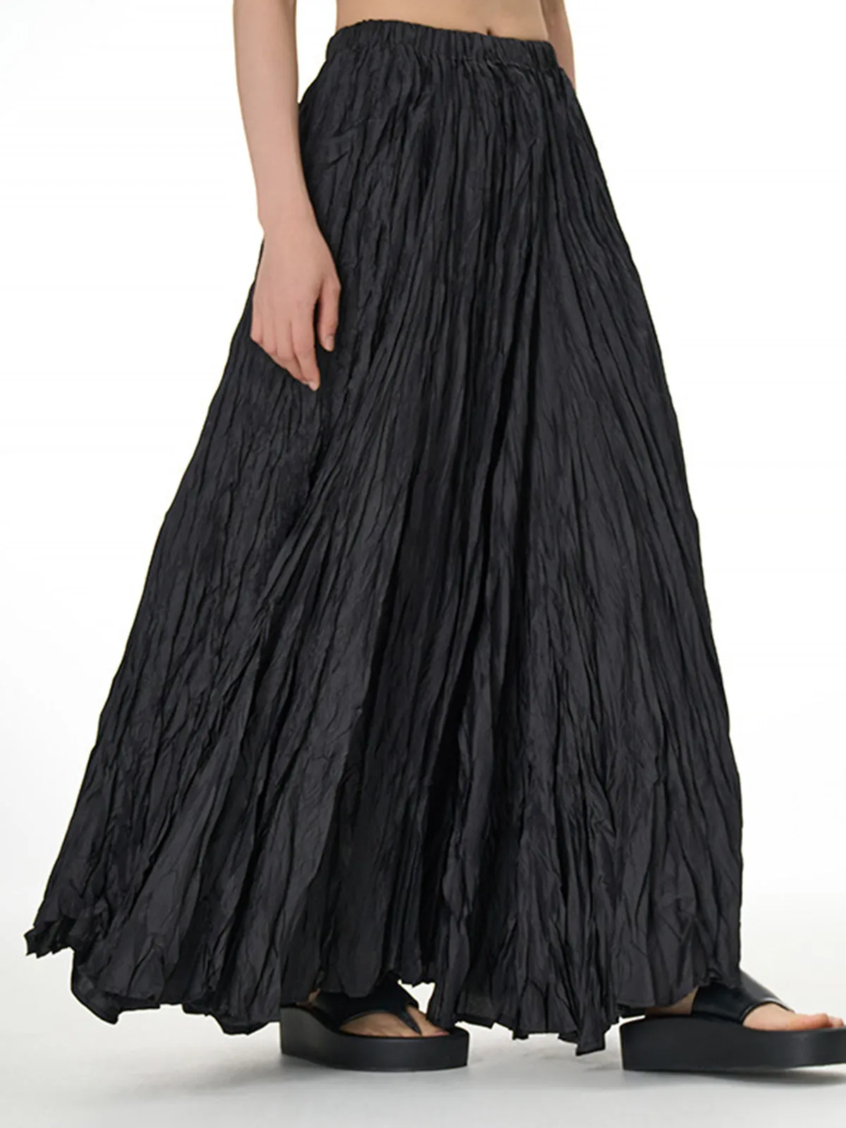 Solid Color Graceful Pleated Maxi Skirt