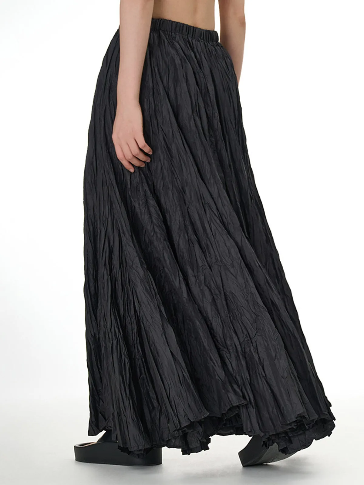 Solid Color Graceful Pleated Maxi Skirt