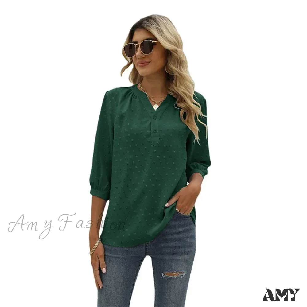 Solid Color Loose Elegant Chic Luxury V-Neck Female Summer Top Blouses