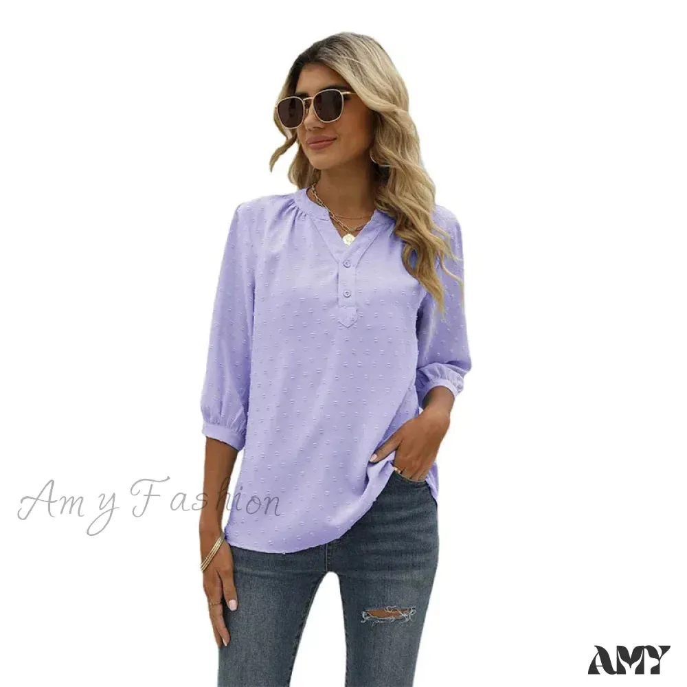 Solid Color Loose Elegant Chic Luxury V-Neck Female Summer Top Blouses