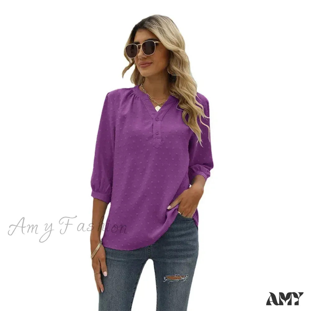 Solid Color Loose Elegant Chic Luxury V-Neck Female Summer Top Blouses