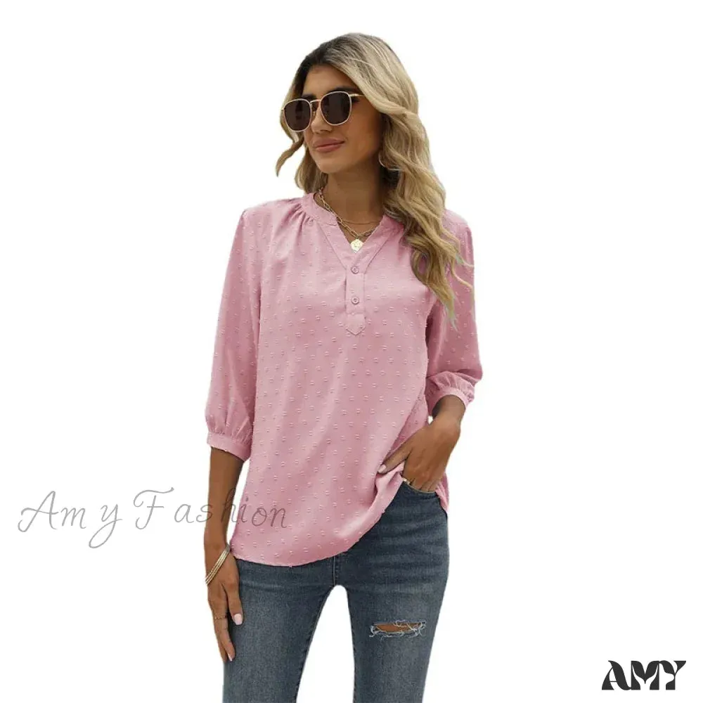 Solid Color Loose Elegant Chic Luxury V-Neck Female Summer Top Blouses