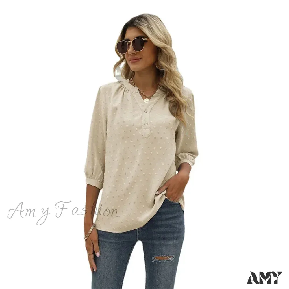 Solid Color Loose Elegant Chic Luxury V-Neck Female Summer Top Blouses