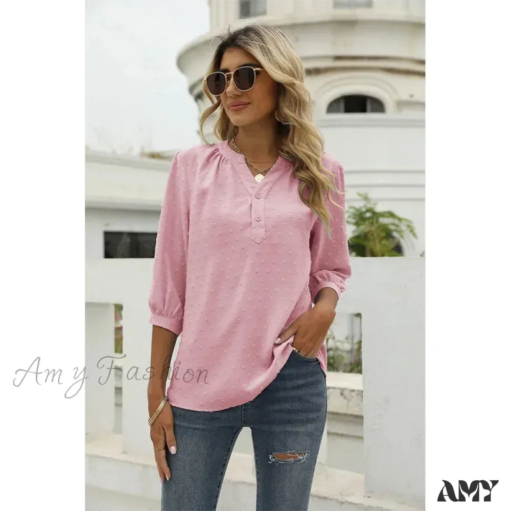 Solid Color Loose Elegant Chic Luxury V-Neck Female Summer Top Blouses