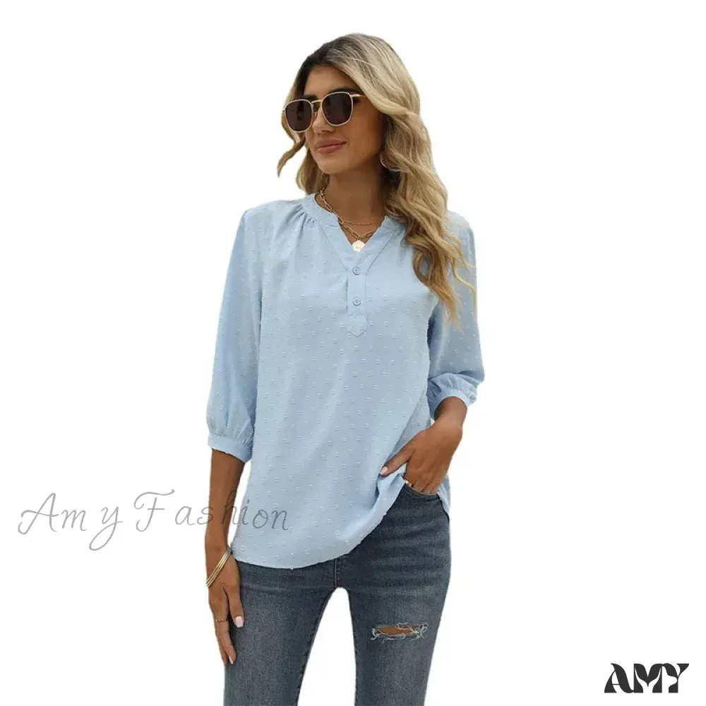 Solid Color Loose Elegant Chic Luxury V-Neck Female Summer Top Blouses