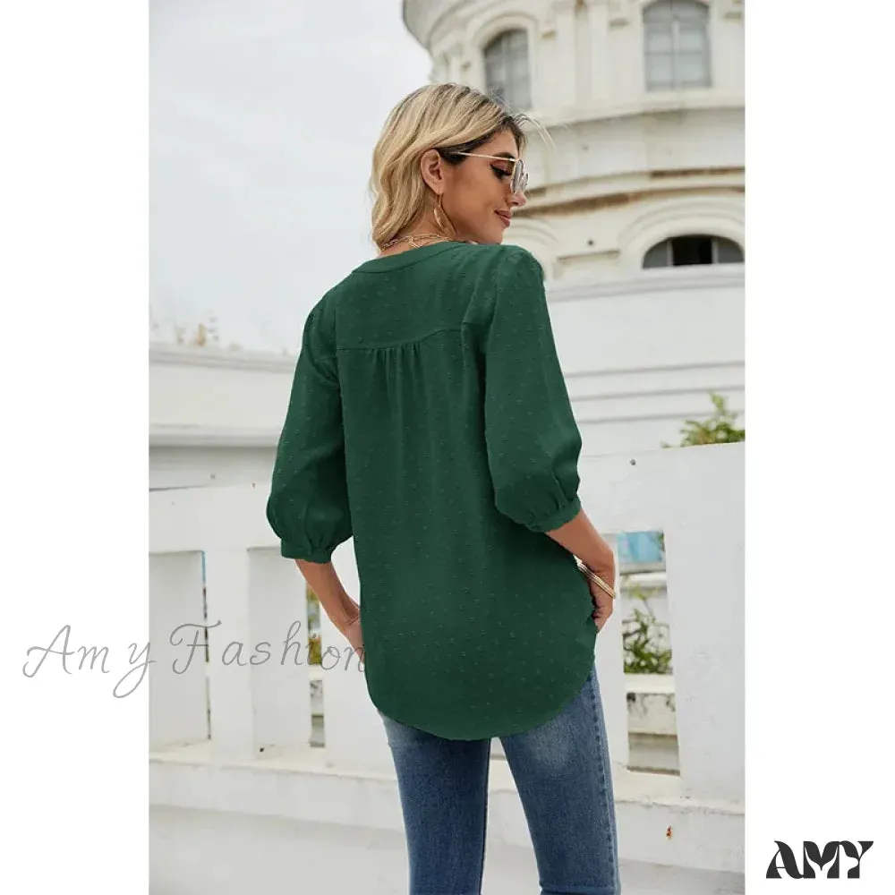 Solid Color Loose Elegant Chic Luxury V-Neck Female Summer Top Blouses