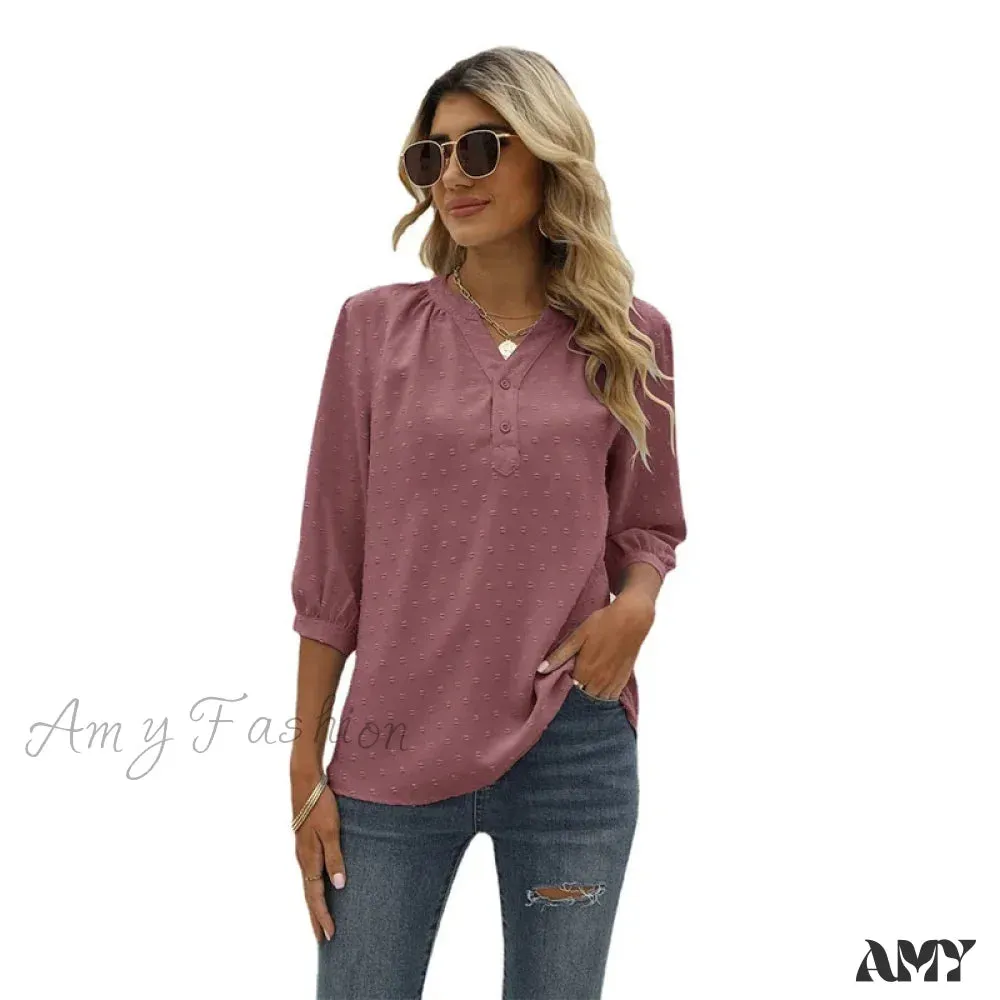 Solid Color Loose Elegant Chic Luxury V-Neck Female Summer Top Blouses