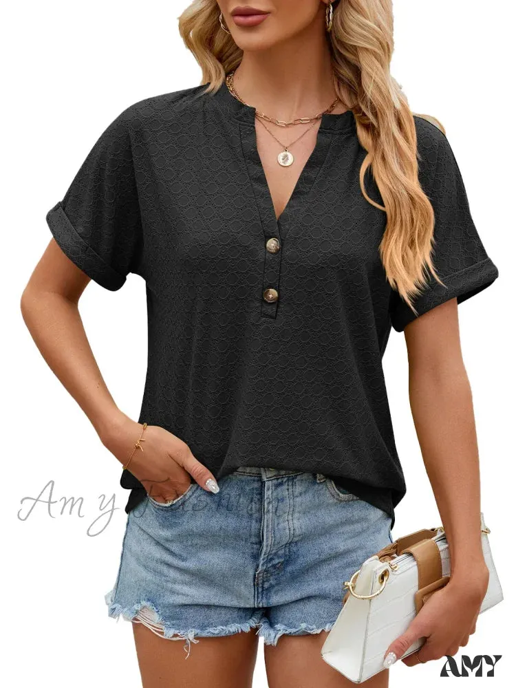 Solid Color Loose Fashion Summer Elegant Luxury V-Neck Female Top Blouses