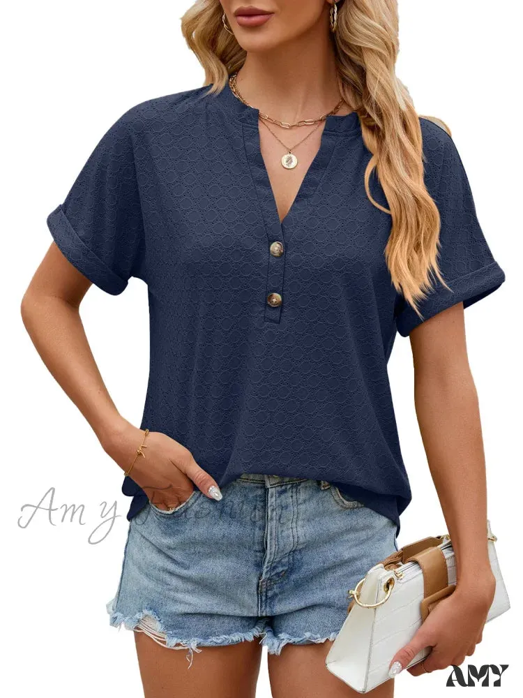 Solid Color Loose Fashion Summer Elegant Luxury V-Neck Female Top Blouses