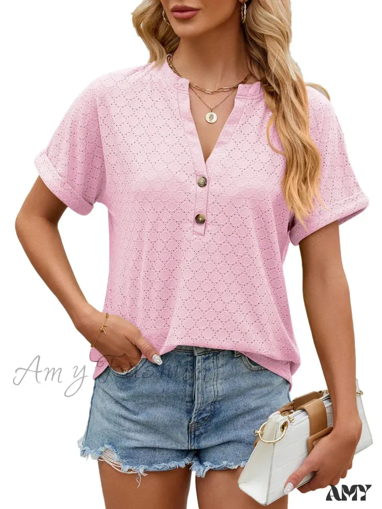 Solid Color Loose Fashion Summer Elegant Luxury V-Neck Female Top Blouses