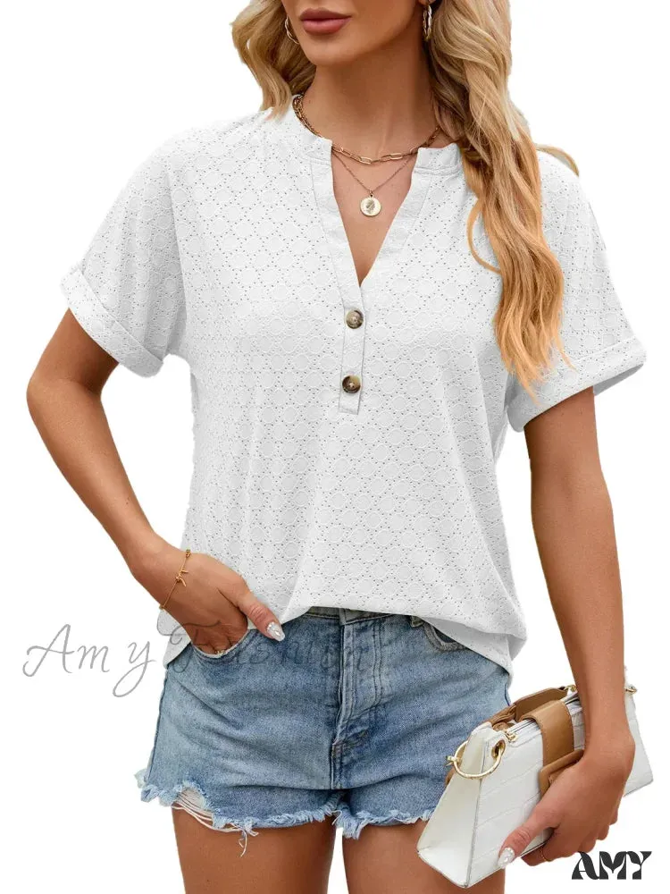 Solid Color Loose Fashion Summer Elegant Luxury V-Neck Female Top Blouses