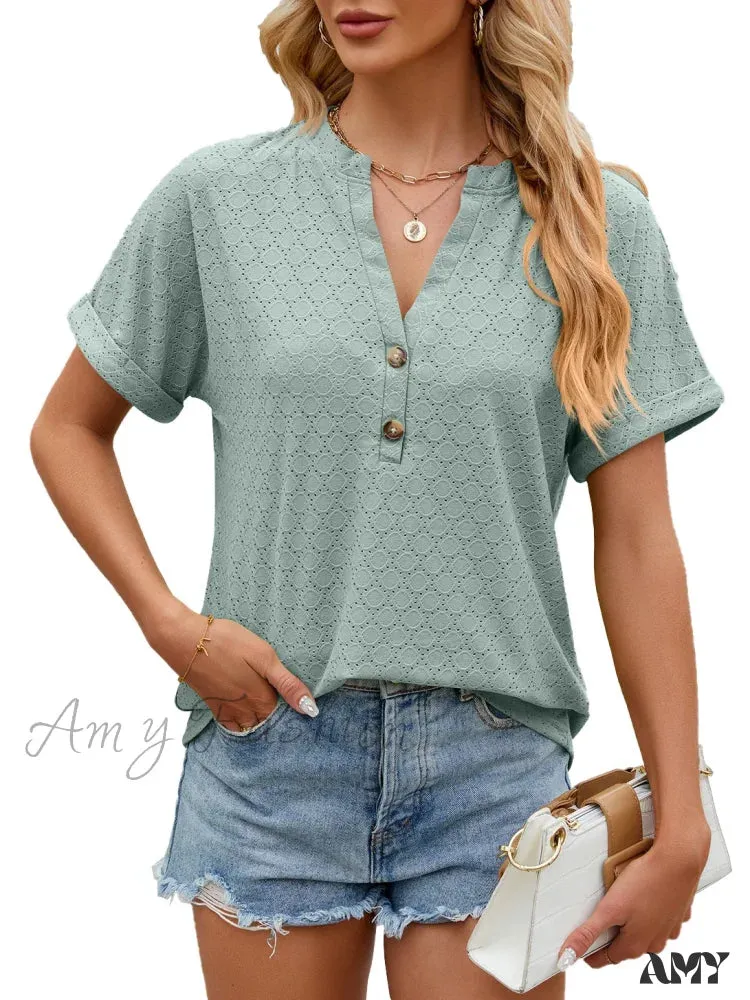 Solid Color Loose Fashion Summer Elegant Luxury V-Neck Female Top Blouses