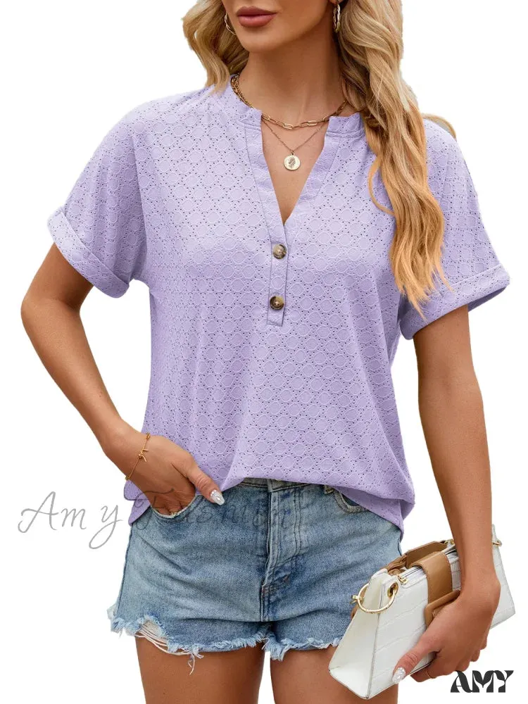 Solid Color Loose Fashion Summer Elegant Luxury V-Neck Female Top Blouses