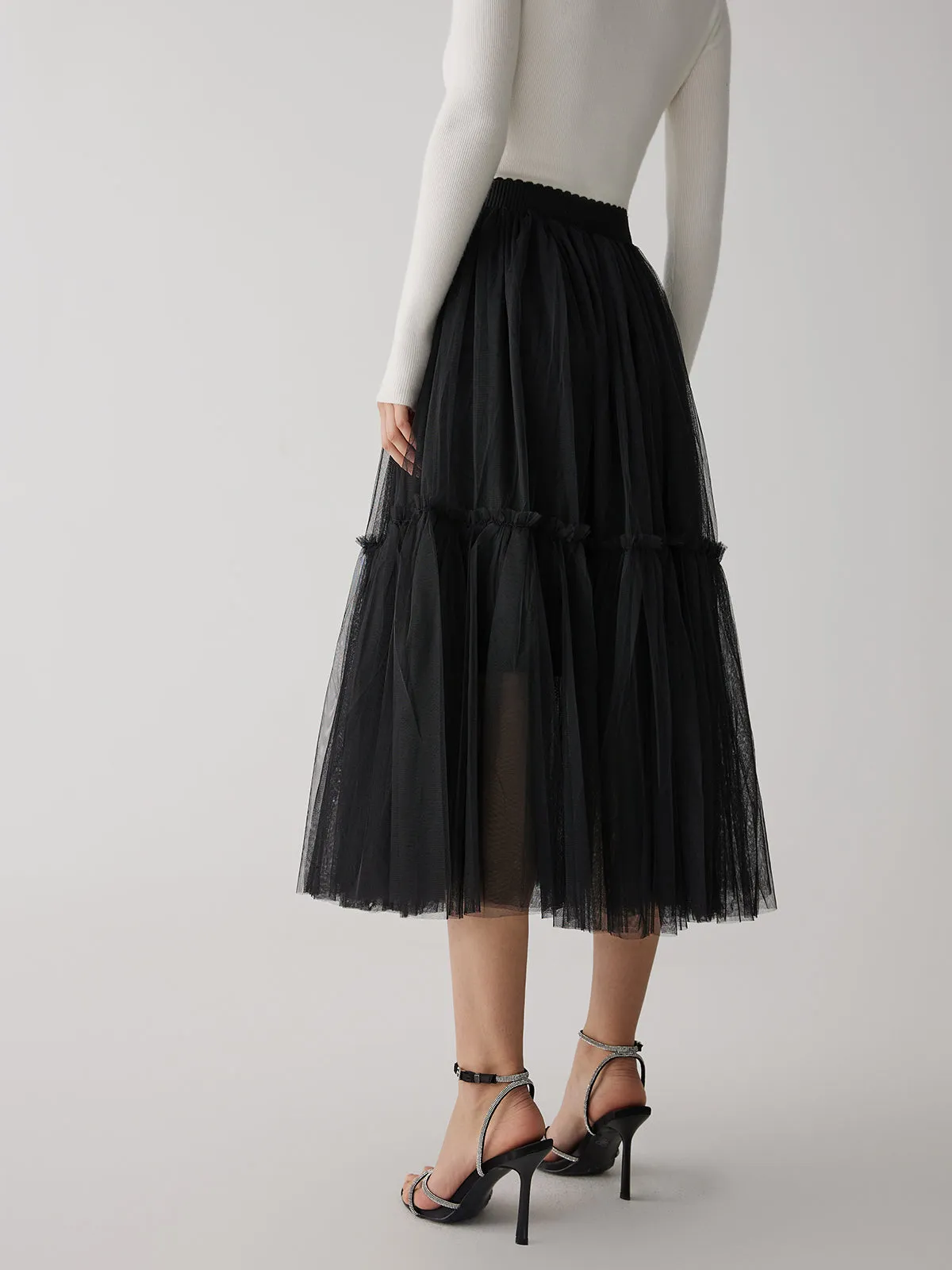 Solid Mesh Graceful Midi Skirt