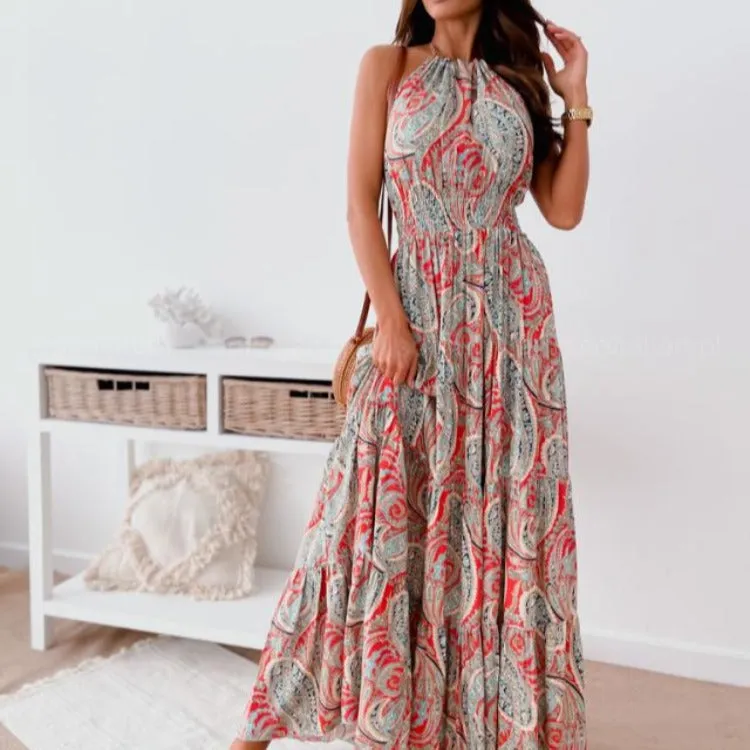 Summer floral backless bohemian dress