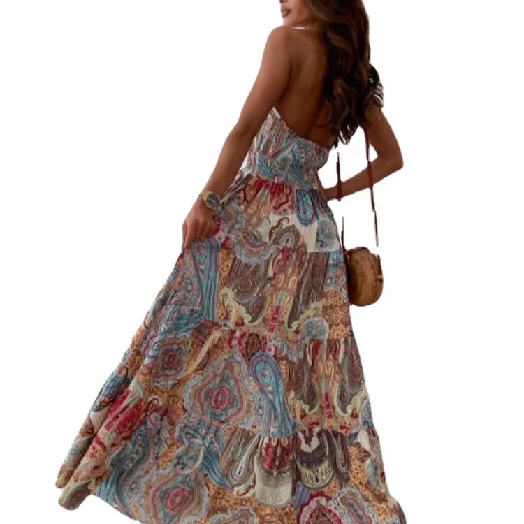 Summer floral backless bohemian dress