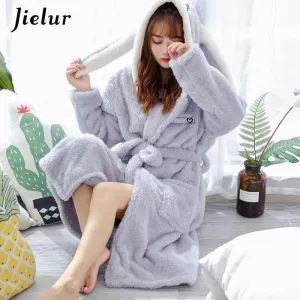 Super Comfortable Coral Velvet Bathrobe Women Warm Hooded Robe