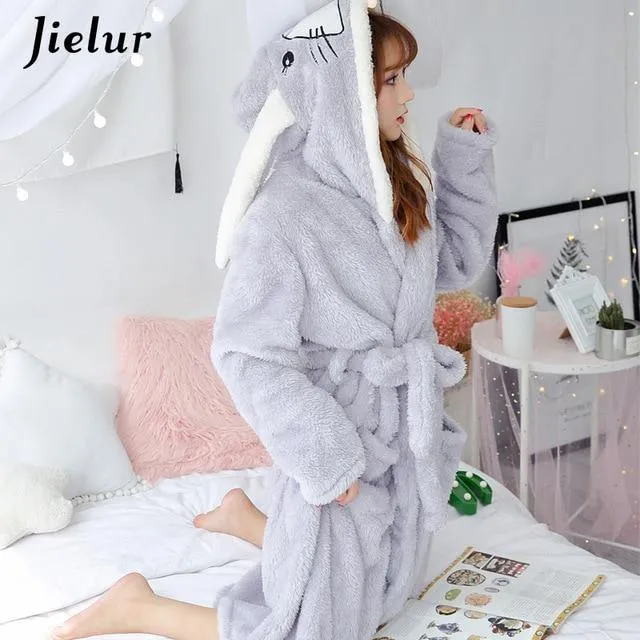 Super Comfortable Coral Velvet Bathrobe Women Warm Hooded Robe