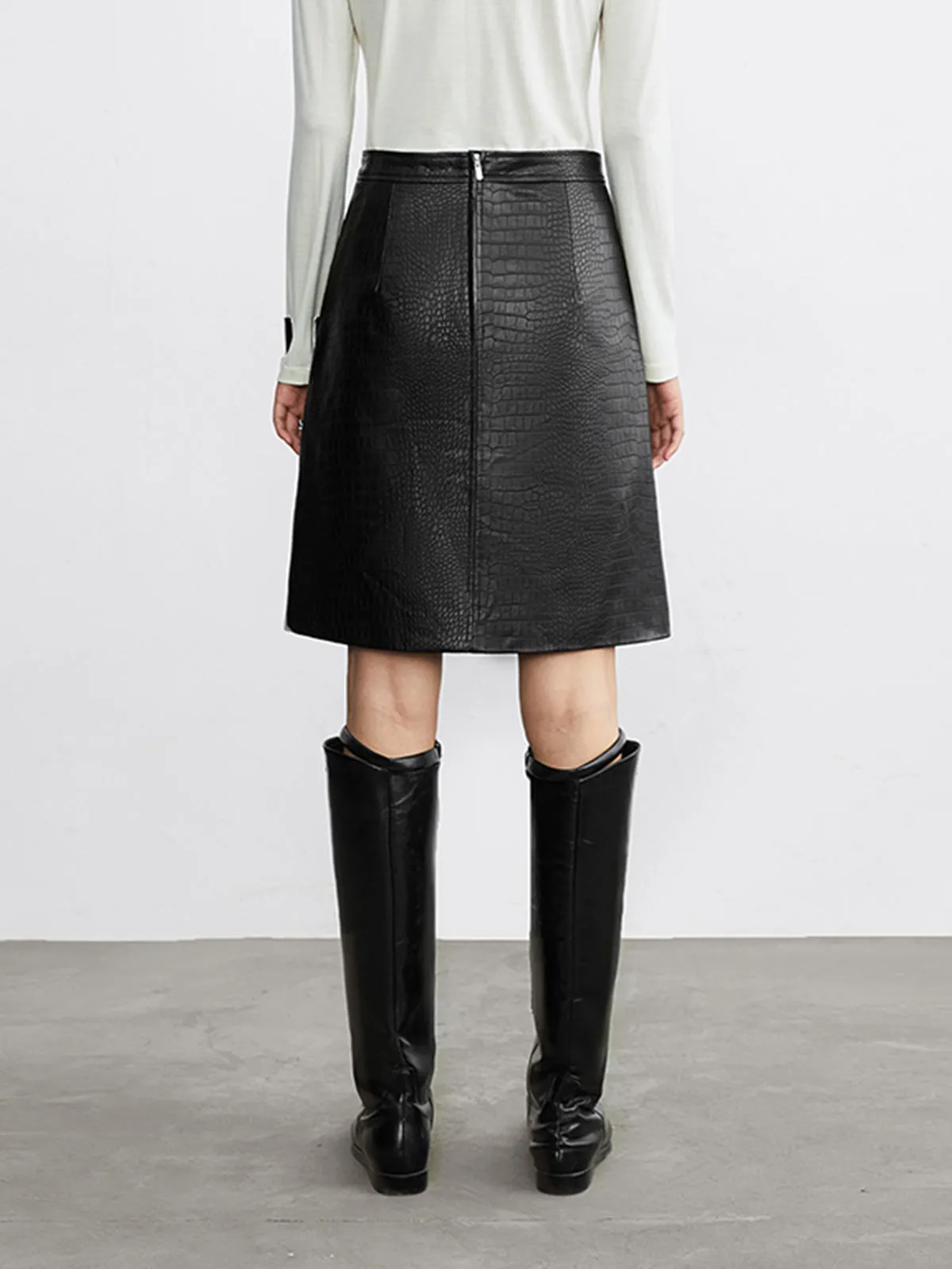 Textured Leather Graceful Mini Skirt