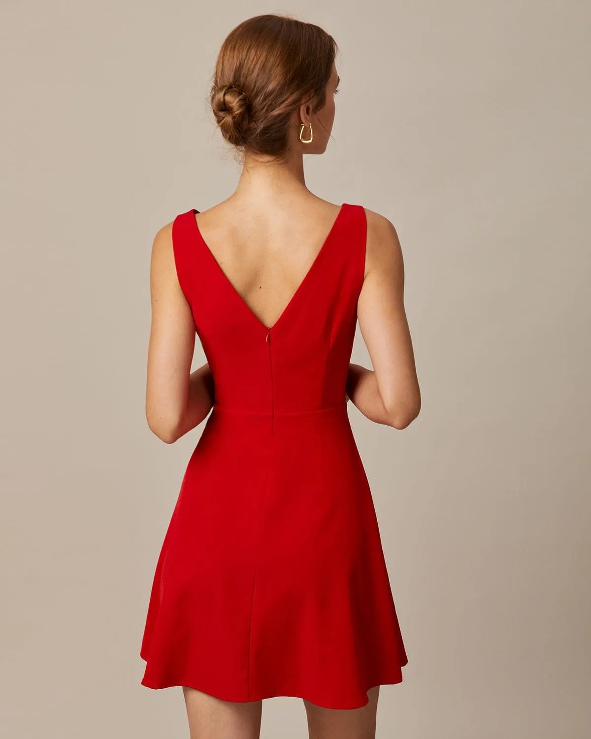 The Red Boat Neck High Waisted Mini Dress