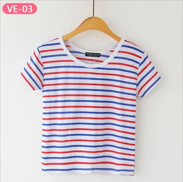 TRERONINAE striped crop top women loose blusas 2017 camiseta thin female o-neck cotton t shirt short sleeve casual tee shirts