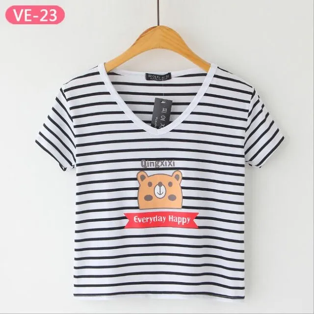 TRERONINAE striped crop top women loose blusas 2017 camiseta thin female o-neck cotton t shirt short sleeve casual tee shirts