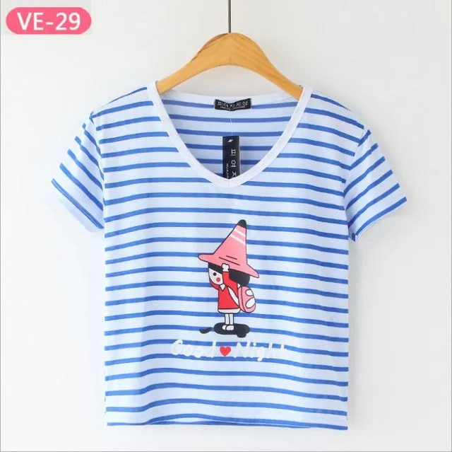 TRERONINAE striped crop top women loose blusas 2017 camiseta thin female o-neck cotton t shirt short sleeve casual tee shirts