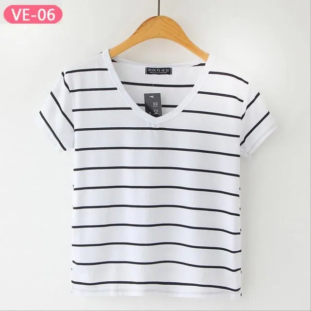 TRERONINAE striped crop top women loose blusas 2017 camiseta thin female o-neck cotton t shirt short sleeve casual tee shirts