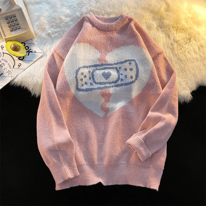 UNISEX Gamer Heart Printed Round Neck Knit Sweater