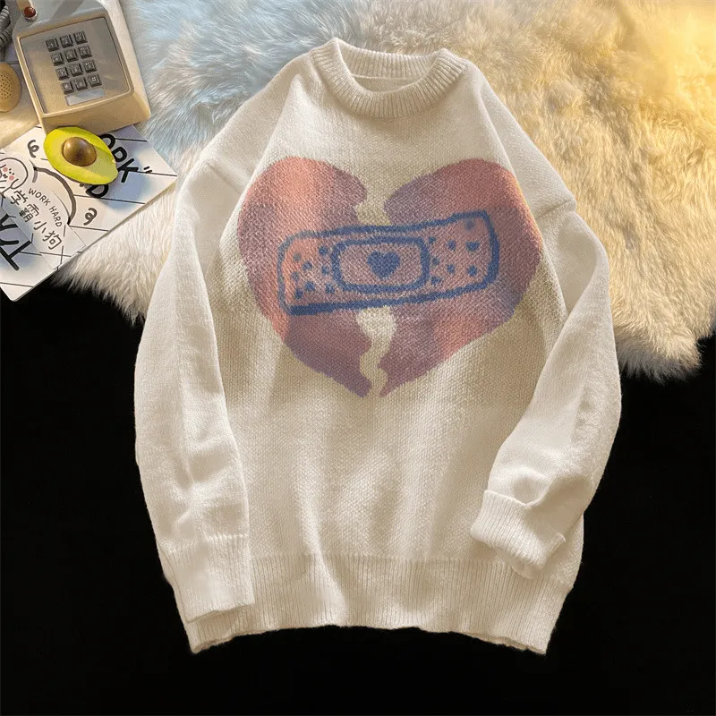 UNISEX Gamer Heart Printed Round Neck Knit Sweater