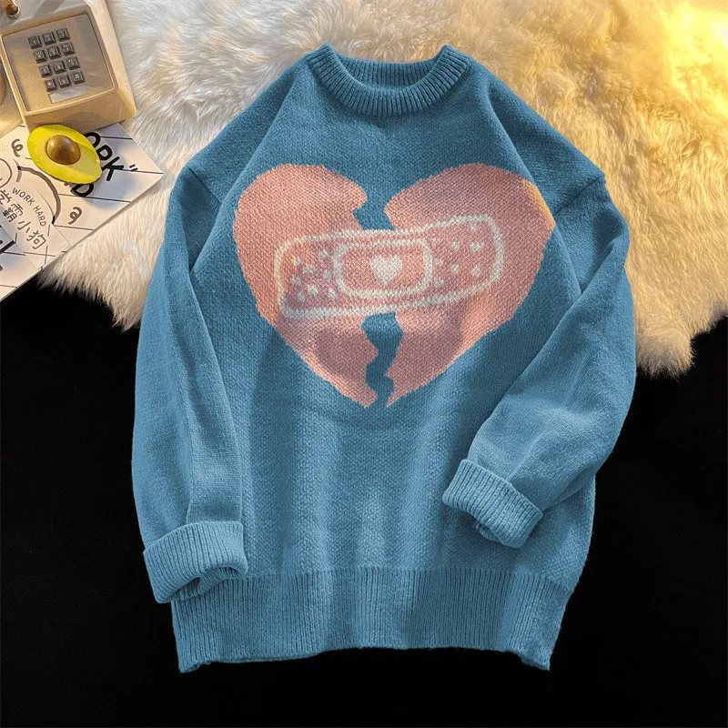 UNISEX Gamer Heart Printed Round Neck Knit Sweater