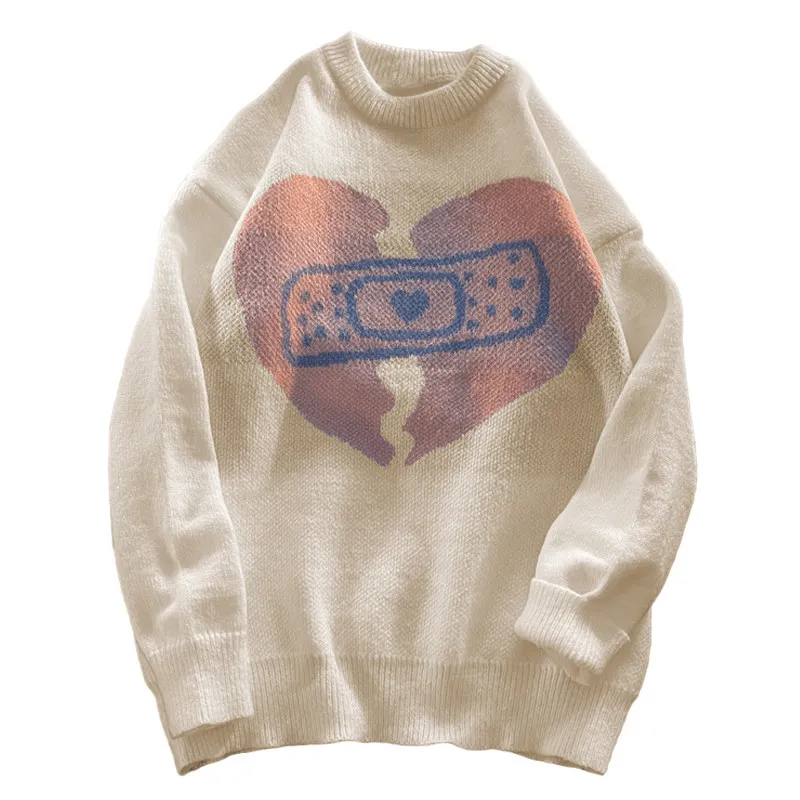 UNISEX Gamer Heart Printed Round Neck Knit Sweater