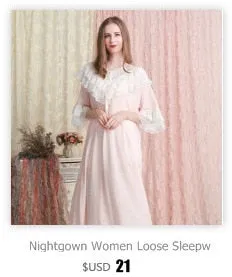 VenusFox White Nightgown Sleepwear Lady Spring Autumn Long Sleeve Nightdress Loose Women Princess Nightgowns Comfortable