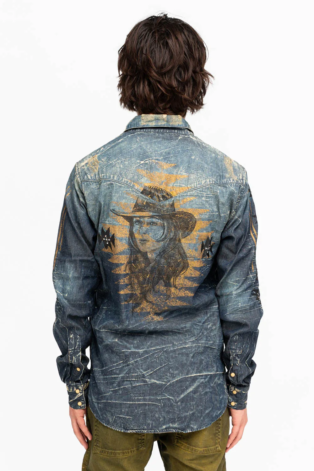 WESTERN STYLE MENS DENIM SHIRT WITH CRYSTALS